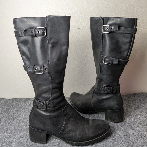 Ecco Shoes - Ecco Black Moto Boots with Silver Buckles Size 40